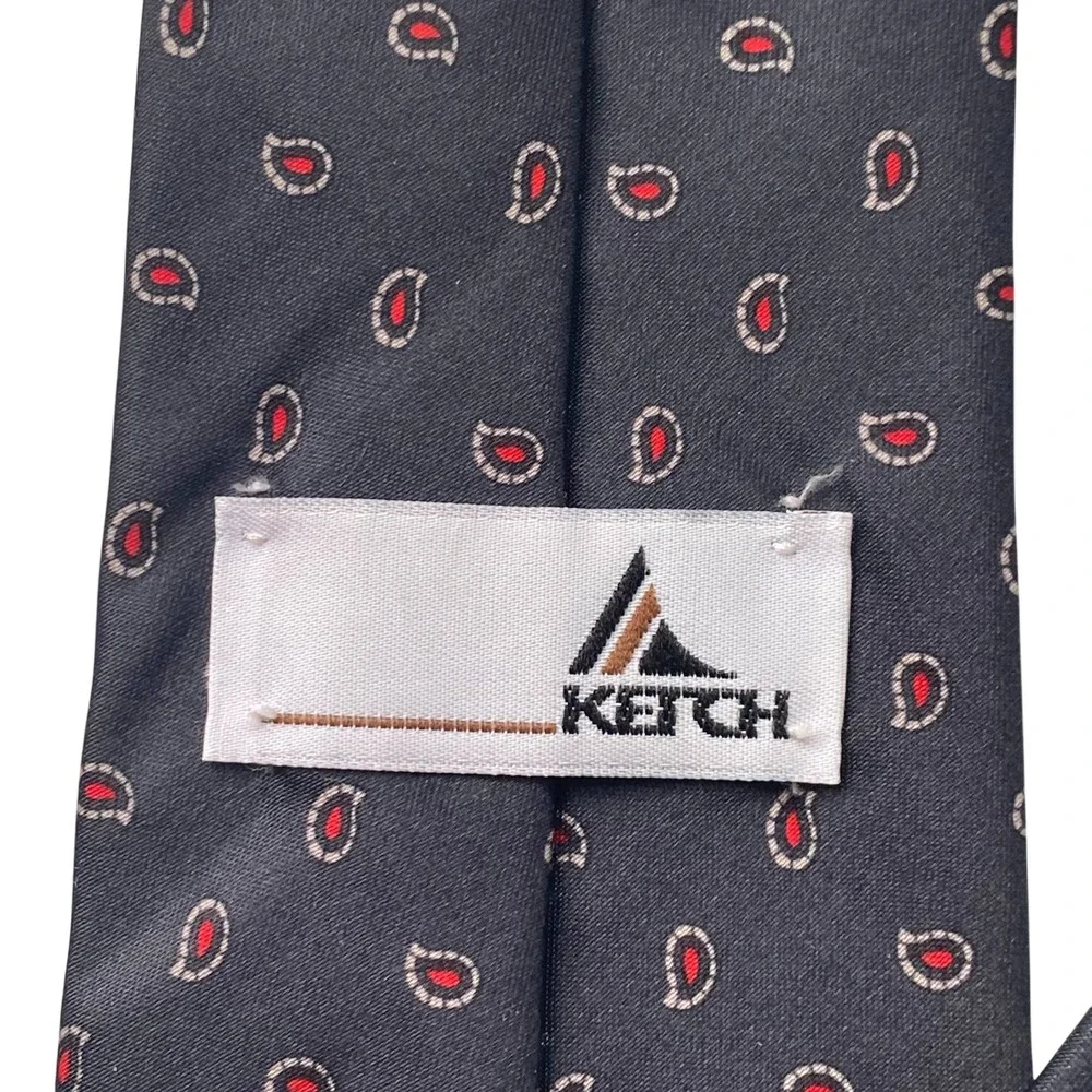 KETCH Neck Tie Mens Classic Navy‎ Red Micro Paisley Traditional Polyester 56x3.5
